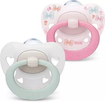 £6.86 • Buy Nuk Signature Baby Dummy 2pcs Bpa Silicone Soothers Pink Hearts 0-6 Months New
