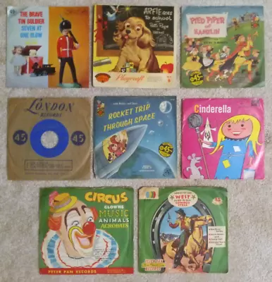 Lot Of 8 Vintage Childrens 45 RPM Vinyl Record Songs & Stories • $15