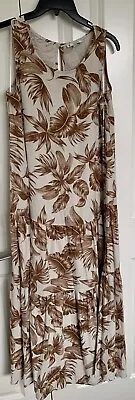 NEW Target Oatmeal Caramel Brown Palm Print Sleeveless Frill Maxi Dress Size 8 • $7.50