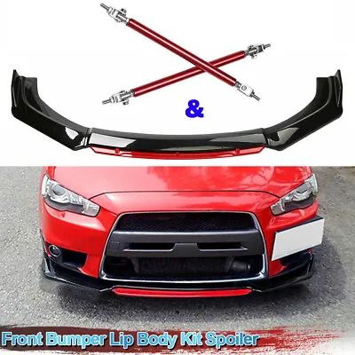 For Mitsubishi Lancer Evo Red Front Bumper Lip Spoiler Splitter Kit + Strut Rods • $69.99