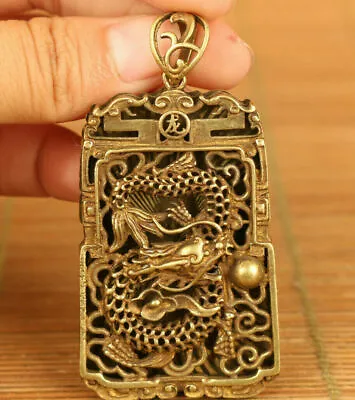 Chinese Old Bronze Hand Carving Dragon Statue Netsuke Pendant Gift Amulets • $5.15