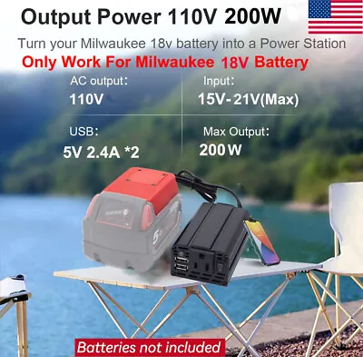 200W Portable Power Supply Inverter For Milwaukee 18V Battery DC 18V To AC 110V • $30.31