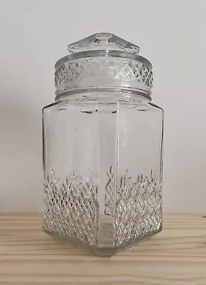 Vintage Koeze's 9 In. Glass Canister W/ Lid  Apothecary Jar Kitchen Storage • $12