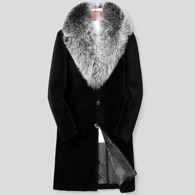 Menbusiness Casual Fashion Mid-Length Large Fur Collar Overcoat Temperament Coat • $98.90