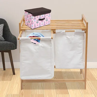 Bamboo Frame Laundry Hamper With Dual Basket Two-Sections Removable Laundry Bags • $37.05