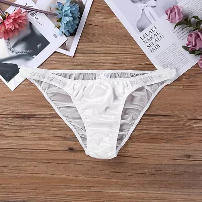 Sexy Mens Satin Thong Brief Panties Mesh Pouch Bikini Underwear Knicker G-string • £1.82