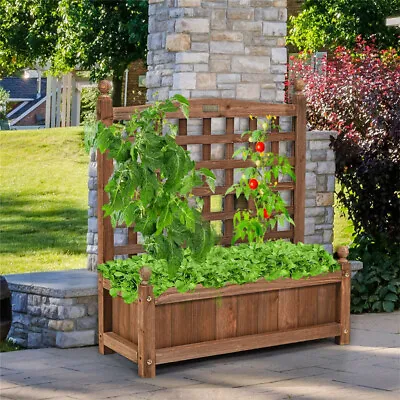 Garden Wooden Lattice Planter Flowerpot Trellis Climbing Rectangular Plant Box • £35.95