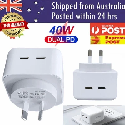 $15.25 • Buy Type C Fast Charger USB -C Power Adapter AU Plug 40w 2 Port USB C Wall Charger