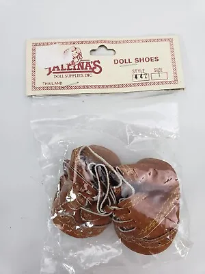 Vintage Tallina's Doll Shoes Brown Leather Tie  New Size 1 New Old Stock 1.75in • $6