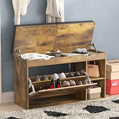 Shoe Storage Bench With Flip Drawer Entryway Bench With 2 Lift Top Storage B... • $101.10