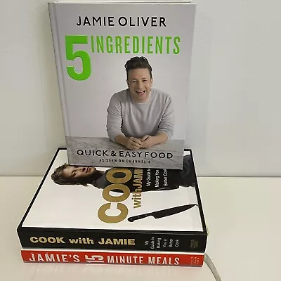 Jamie Oliver Cookbook Bundle Hardcover 5 Ingredients 15 Minute Meals & Cook Wit • $36