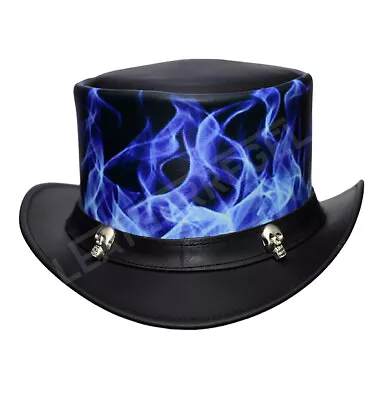 Skull Western Cowboy Leather Top Hat Steampunk Top Hat Gothic Top Hat Biker MC • $69.99