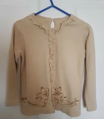 Pampolina Girls Beige Designer Long Sleeve Top Frill Blouse Age 4-5 • £7.50