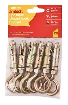 6Pc 8Mm Heavy Duty Closed Hook Eye Bolt Rawl Shield Wall Anchor Expansion Bolts • £5.16