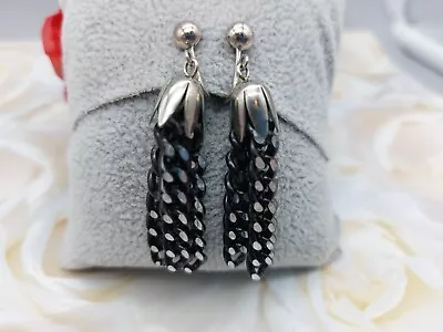 Signed Sarah Coventry Earrings Silver Tone Dangle Black And Silver Tone Chains • $14.95