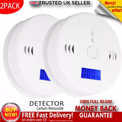 2PCS 10 Year Life Digital Carbon Monoxide (CO) Detector Alarm Battery Powered UK • £12.85