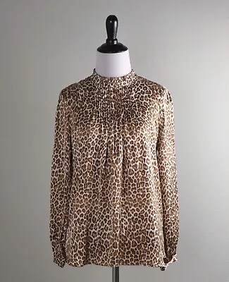 J.CREW NWT $89 Leopard Ruffle Collar Drapey Pleated Blouse Top Size XS • $24.99