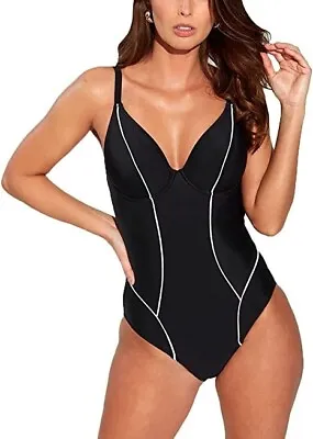 Pour Moi BLACK Contour Piping Underwire One-Piece Swimsuit US 36DD/E UK 36DD • $32.44