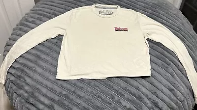 Volcom Womens Cropped T-Shirt Beige Long Sleeve Crew Neck Logo Stonefest Size S • $3.88