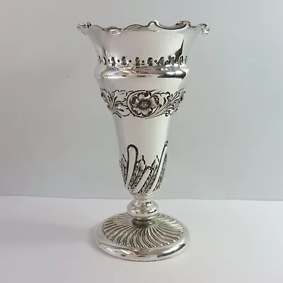 Antique James Dixon & Sons Silverplate Flute Trumpet Flower Ornate Vase Floral • $124.95