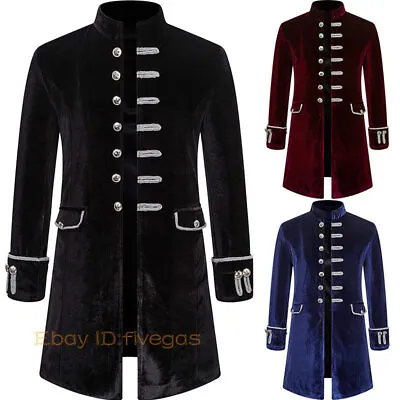 Men Velvet Steampunk Single-Breasted Wedding Uniform Pirate Coat Jacket Parka • $50.82