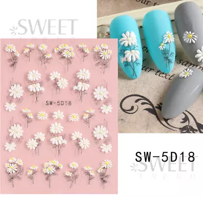 5D Embossed Daisy Tulip Butterfly Camellia Flower Sunflower Nail Art Stickers • $2.95