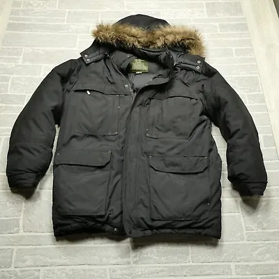 Eddie Bauer Goose Down Parka Coat Adult Large Black Removable Hood Faux Fur Mens • $127.44