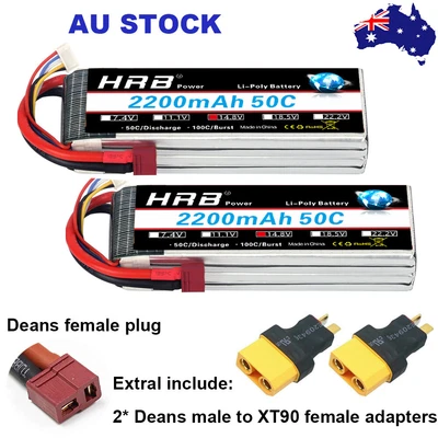 $78.01 • Buy 2x HRB 4S 2200mAh 14.8V LiPo Battery 50C Deans XT90 For Drone Airplane Car Boat