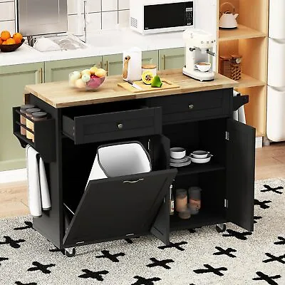 Rolling Kitchen Island Cart With Drop Leaf Top Tilt Out Kitchen Trash Cabinet • $246.99