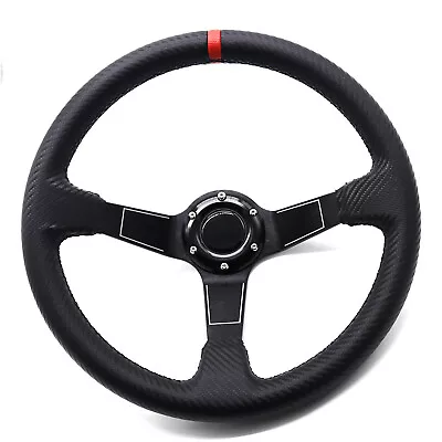 Universal 350mm 14  Car Steering Wheel Sport Racing Drifting Deep Dish Leather • $49.99