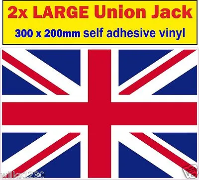 £5.70 • Buy 2 Large Union Jack Flag Stickers 300mm Adhesive Vinyl Car Van Truck Laptop Decal