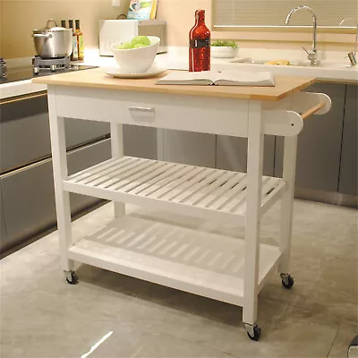 Rolling Kitchen Island Trolley Cart Storage Cabinet W/ Drawer & Shelves White • $144.99