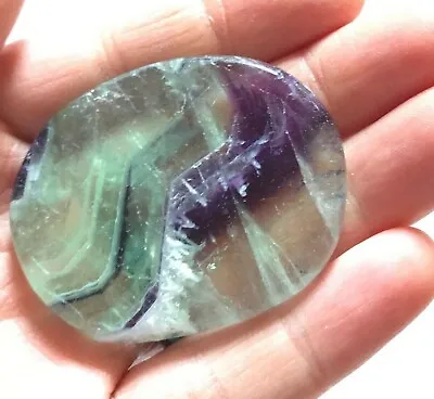 Natural Rainbow Fluorite Palm Stone Rock Crystal Healing Reiki Polished Worry St • $10.28