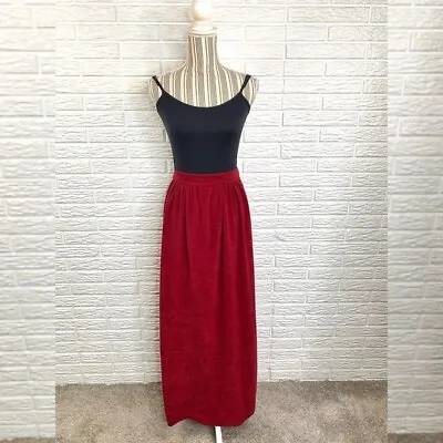 Vintage Burgundy Maxi Skirt Size Medium Floor Length Full Length Solid Red • $20.39