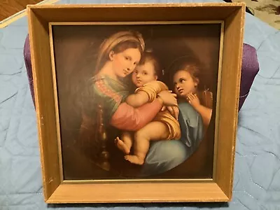 Vintage Religious Print Framed The Madonna Of The Chair By Rafeal Christian Art • $30
