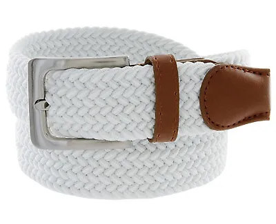 White Stretch Belt Braided Elastic Casual Weave Canvas Fabric Woven Belt 1-3/8  • $9.95
