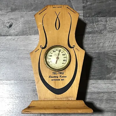 Vntg Wooden 5 Slot Knife Holder Tel-Tru Thermometer 8 ¼” Tall Hang Or Stand W19 • $10.50