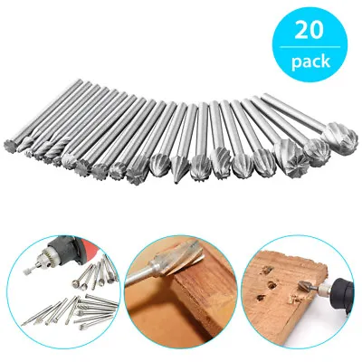 20Pcs HSS Dremel Routing Wood Milling Rotary File Cutters Carving Tools UK Stock • £6.99