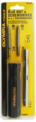 Olympia Tools 6-in-1 Nut And Screwdriver 1/4  + 3/16  Slotted #1 + #2 Phillips • $9.99