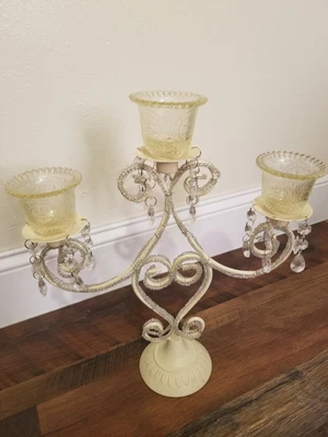 $49 • Buy CANDELABRA CHABBY CHIC Three Votive Candle VINTAGE DECOR 
