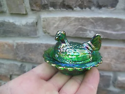 Mosser Hen On A Nest Glass Iridescent Carnival Rainbow 3  Miniature Salt Dish • $34.95