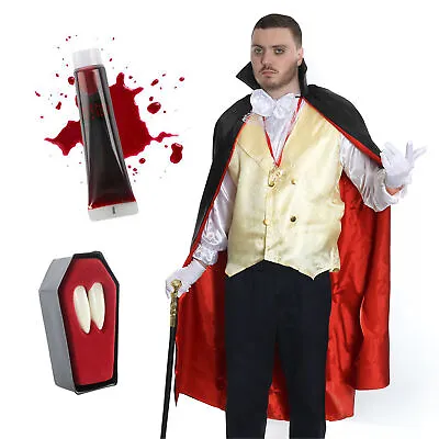 Mens Vampire Halloween Fancy Dress Costume Gothic Dracula Fangs Fake Blood  • £22.99