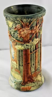 Weller Pottery Forest 8 1/4  Landscape Cylinder Vase Matte Green Arts & Crafts • $218.74