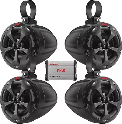 Pyle 4  Marine Waterproof 4 Channel Wakeboard Tower Speakers W/ Amplifier ATV • $189.99