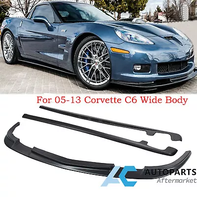 For 05-13 Chevy Corvette C6 Z06 ZR1 Front Lip Splitter + Side Skirt Kit Wide • $199.99