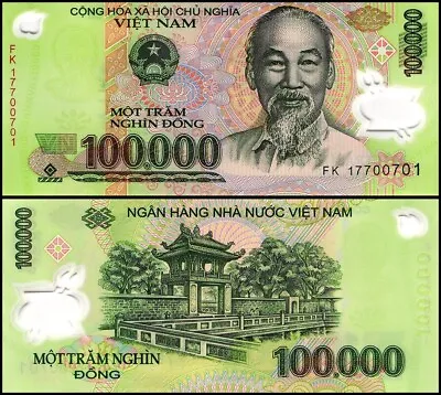 Vietnam 100000 Dong Banknote 2021 P-122n UNC Polymer USA SELLER  COA • $15.99