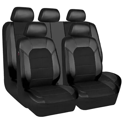 Black Car Seat Cover Leather Protector Front Rear Cushion Universal Full Set 9Pc • $66.21