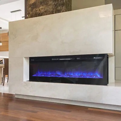 36/40/50/60Inch Wall Mounted LED Fireplace Electric Inset Fire Crystal & Log Set • £189.95