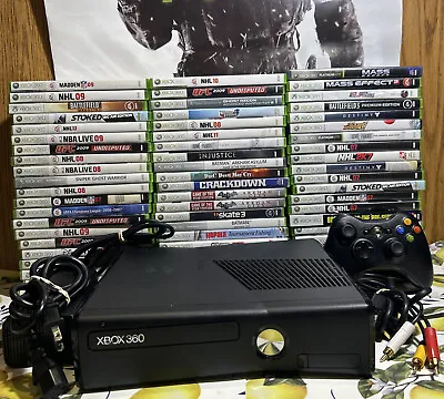 $159.99 • Buy Xbox 360 S Black Slim Console 250 GB Bundle 1 Controller 8 Games + Cords Tested
