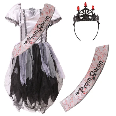 £12.99 • Buy Girls Zombie Prom Queen Costume Kids Halloween Horror Childs Fancy Dress Outfit